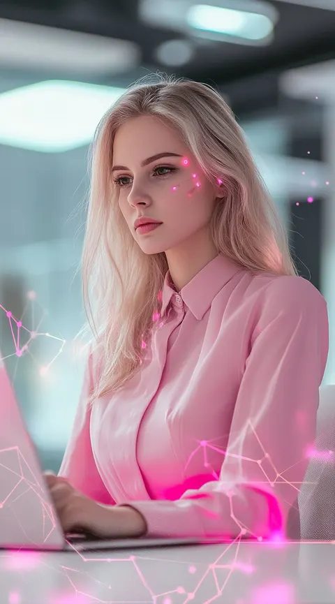 Futuristic woman laptop portrait prompt