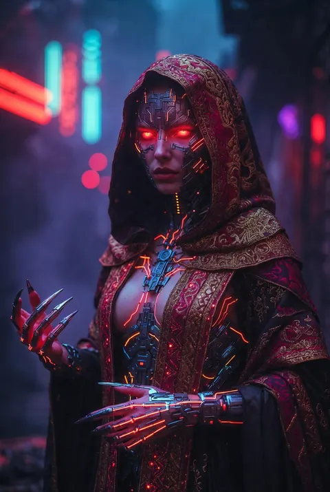 Cyberpunk savior priestess prompt