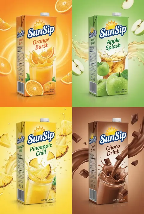 SunSip 2x2 juice box packshot prompt