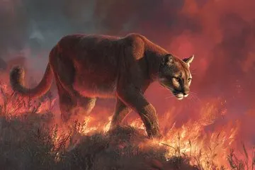 Mountain lion wildfire escape prompt