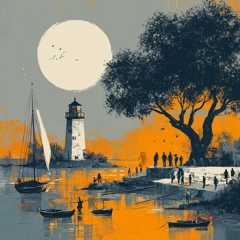 Abstract lighthouse river scene prompt