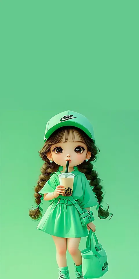 Mint green chibi girl 3D avatar prompt