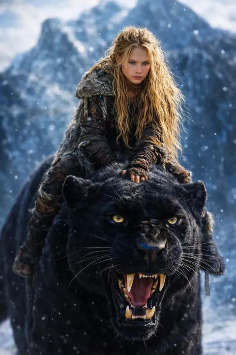 Frozen saber-tooth rider warrior prompt