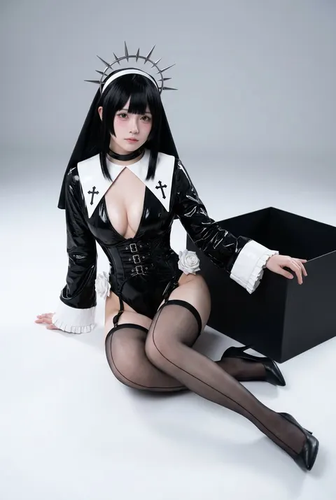 Gothic nun cosplay portrait prompt