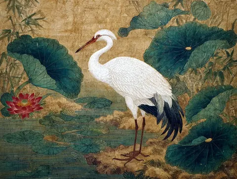 Gongbi white crane lotus pond prompt
