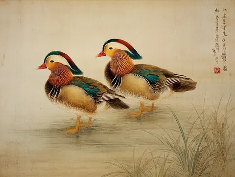 Mandarin duck winter river gongbi prompt