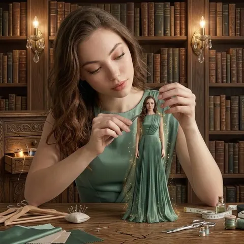Vintage library miniature woman prompt