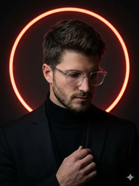 Neon moody male portrait prompt