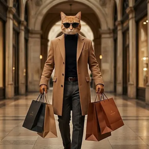 Luxury tabby cat fashion prompt