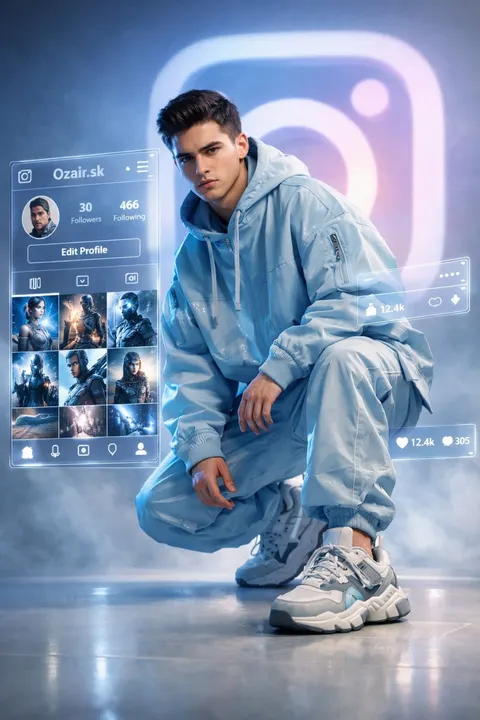 Futuristic social UI portrait prompt