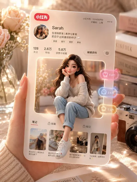 3D Xiaohongshu profile card prompt