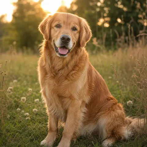 Sunlit Golden Retriever Pet Portrait Prompt