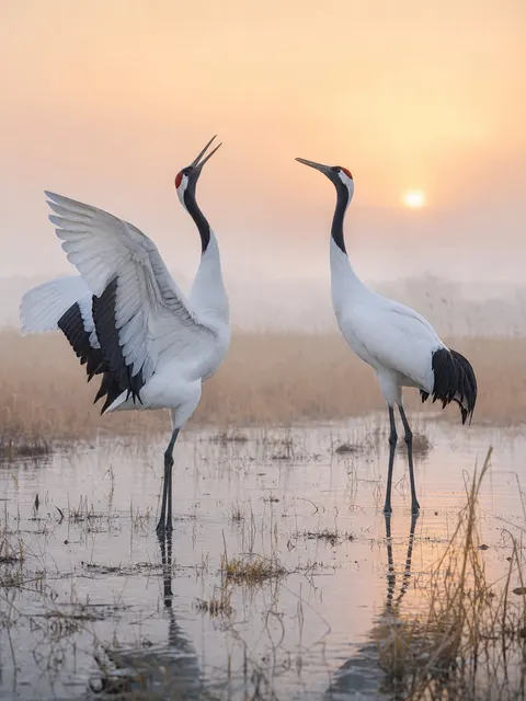 Red Crowned Crane Courtship Wildlife Photography Prompt