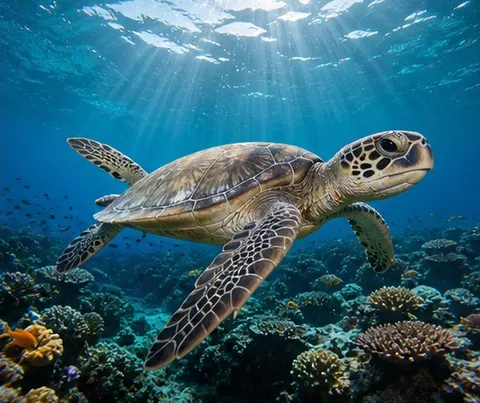 Sea Turtle Coral Wide-Angle Prompt