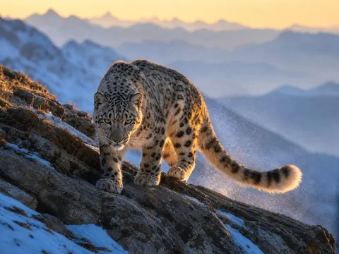 Snow Leopard Cliffside Wildlife Photo Prompt