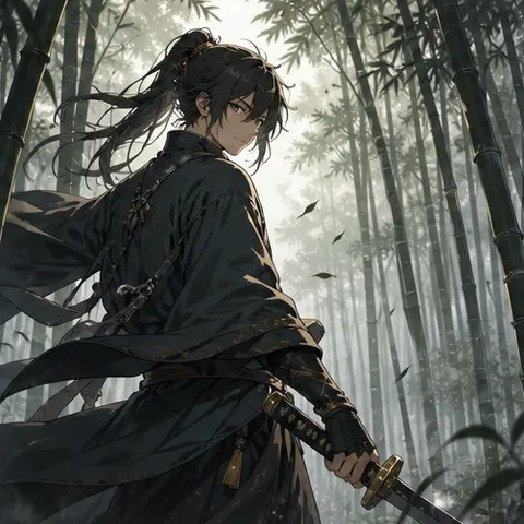 Bamboo Grove Swordsman Anime Prompt