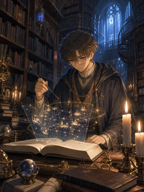 Magic library apprentice anime prompt
