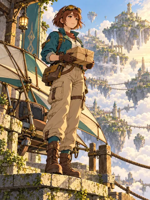 Original Floating Island Courier Anime Illustration Prompt