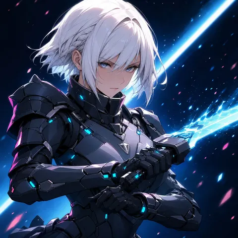 Original White Haired Mecha Swordswoman Anime Avatar Prompt