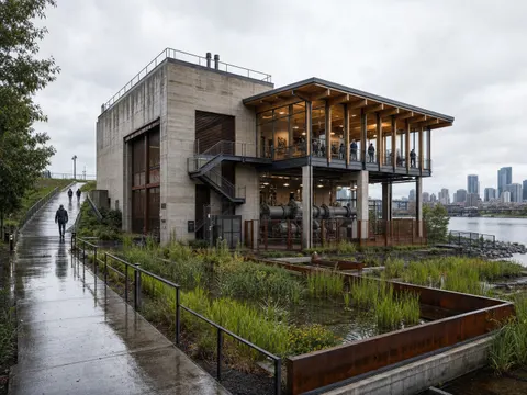 Urban Flood Pump Station Public Gallery Architecture Prompt