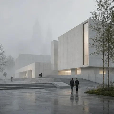 Foggy Museum Facade Architecture Prompt