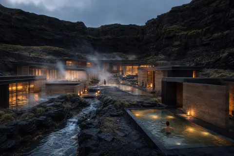 Basalt Canyon Geothermal Bathhouse Architecture Prompt