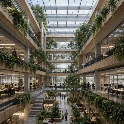 Green Atrium Office Architecture Prompt