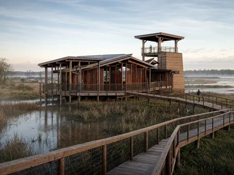 Tidal Wetland Birdwatching Center Architecture Prompt