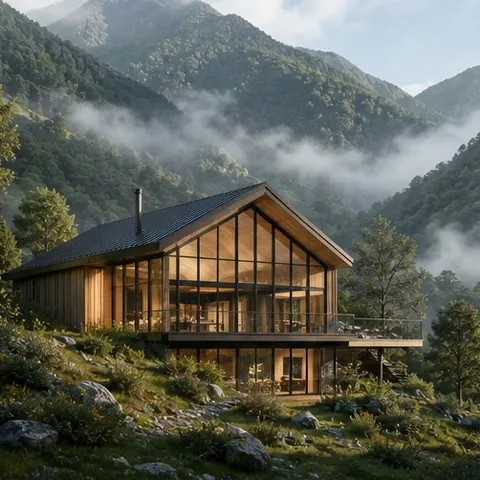 Valley Timber Cabin Architecture Prompt