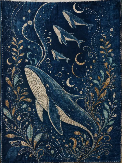 Indigo Batik Whale Pod Textile Art Prompt