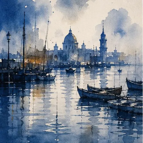 Blue Watercolor Harbor Prompt
