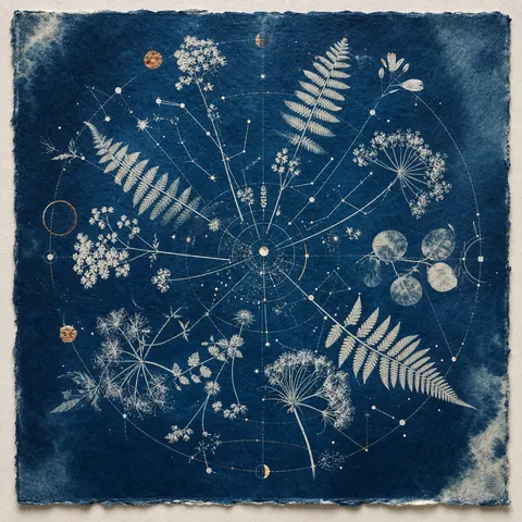 Cyanotype Botanical Star Map Mixed Media Art Prompt