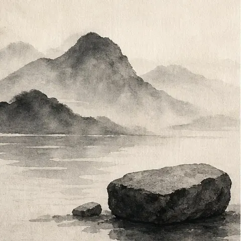 Ink Mountain Stone Poster Prompt