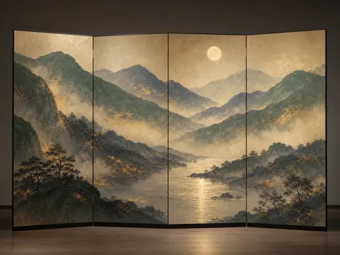 Mineral pigment mountain screen painting prompt