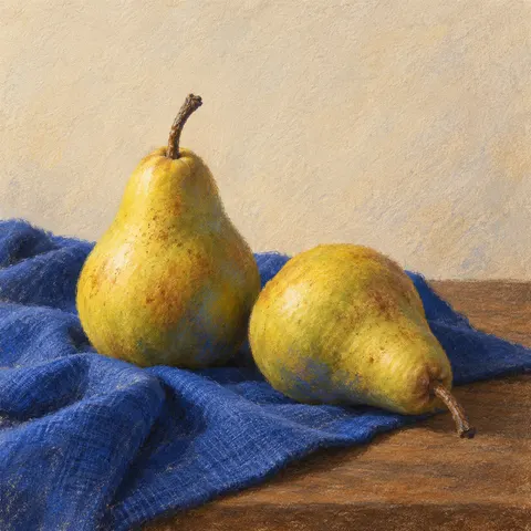 Pears and Blue Cloth Soft Pastel Still Life Art Prompt