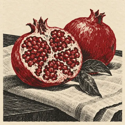 Two Color Pomegranate Still Life Woodcut Art Prompt