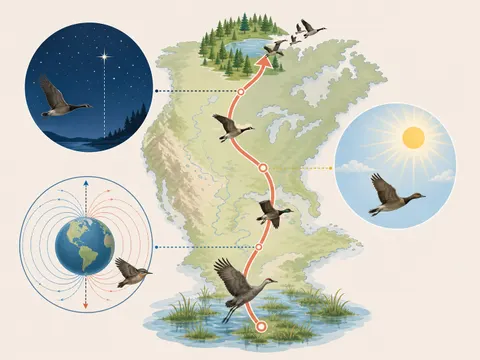 Migratory Bird Navigation Educational Illustration Prompt
