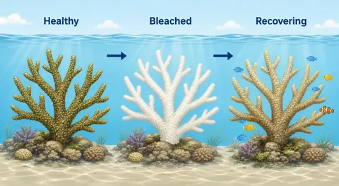 Coral Bleaching and Recovery Educational Diagram Prompt