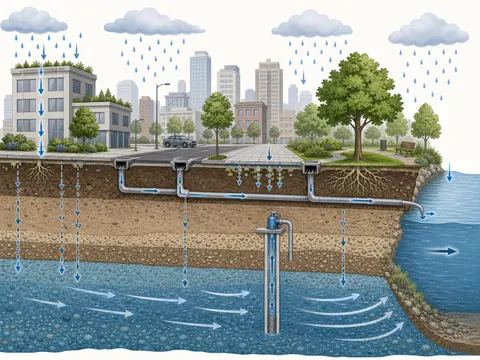 Urban Groundwater Cycle Cutaway Education Prompt