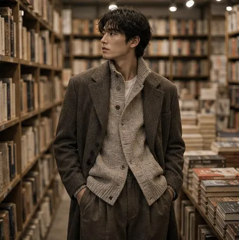 Warm Bookstore Knitwear Styling Prompt