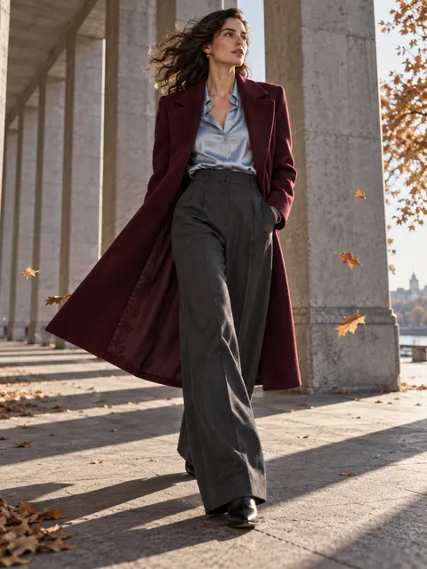 Burgundy Wool Coat Autumn Workwear Prompt