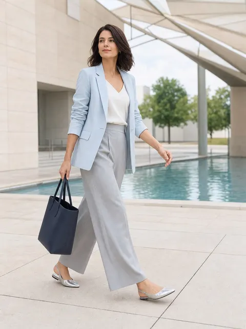 Ice Blue Summer Commute Outfit Fashion Prompt