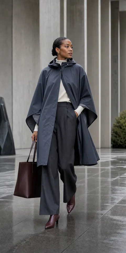 Museum District Rain Cape Commute Outfit Prompt