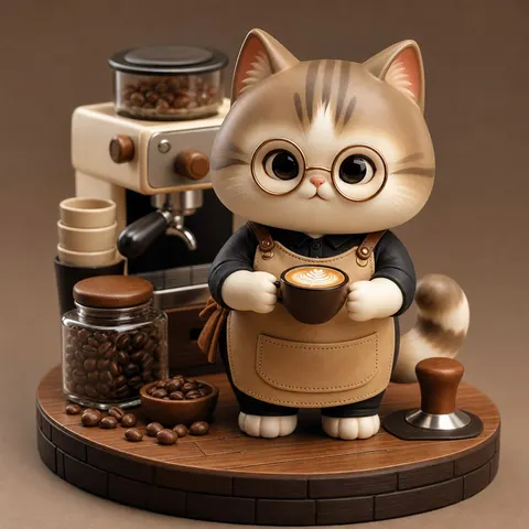 Barista Cat Designer Toy Figure Prompt
