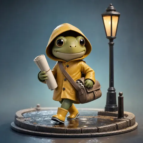 Raincoat Frog Courier Designer Toy Prompt