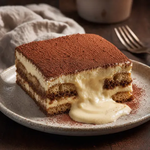 Flowing Center Tiramisu Cross Section Food Photo Prompt
