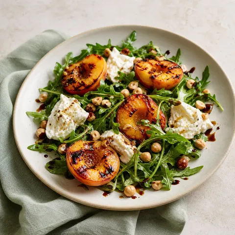 Grilled Peach and Burrata Salad Food Prompt