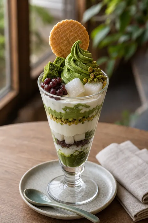 Matcha parfait glass dessert prompt