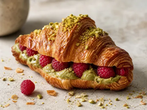 Pistachio Raspberry Croissant Food Photography Prompt