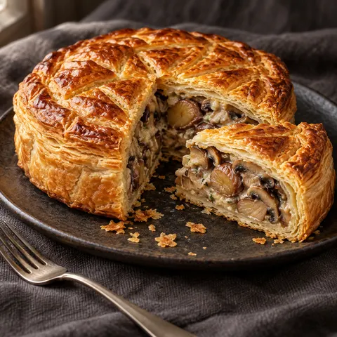 Chestnut Mushroom Pie Cross Section Food Photo Prompt